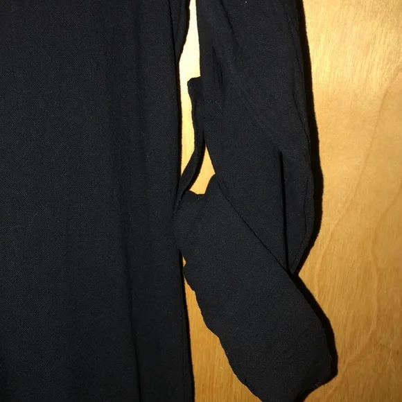 Long Sleeve Collard Button Down Shirt Dress Black With Side Slits Size Small - Picture 3 of 8